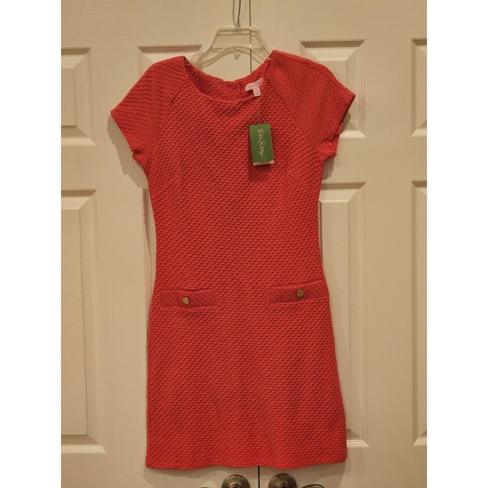 Lilly Pulitzer Coral Pink Short Sleeve Coco Island Textured Knit Dress Size M